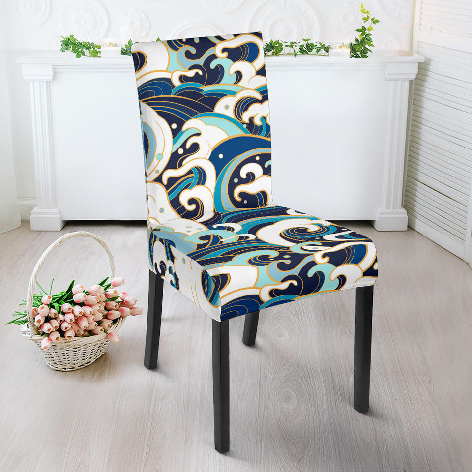 Japanese Wave Pattern Dining Chair Slipcover