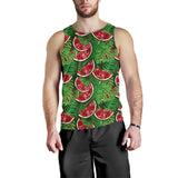 Watermelons tropical palm leaves pattern background Men Tank Top