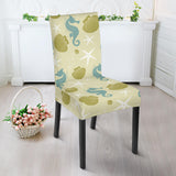 Seahorse Shell Starfish Pattern Background Dining Chair Slipcover