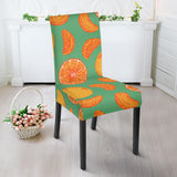 Orange Fruit Pattern Green Background Dining Chair Slipcover