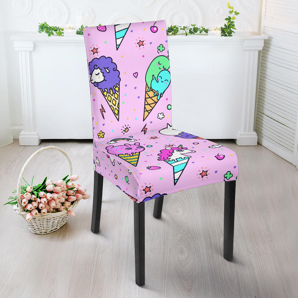 Cute Ice Cream Cone Animal Pattern Dining Chair Slipcover