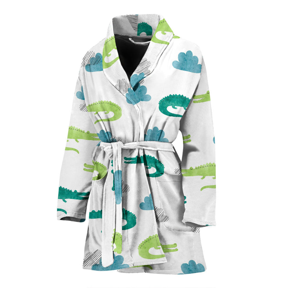 Watercolor Crocodile Pattern Women'S Bathrobe