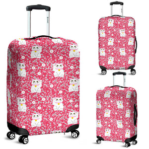 Maneki Neko Lucky Cat Sakura Pink Background Luggage Covers