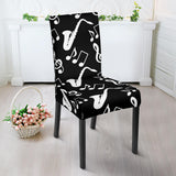 Saxophone Music Notes Treble Clef Black White Theme Dining Chair Slipcover