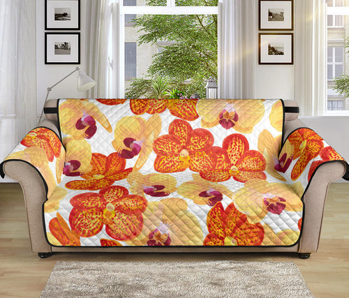 Orange yellow orchid flower pattern background Sofa Cover Protector