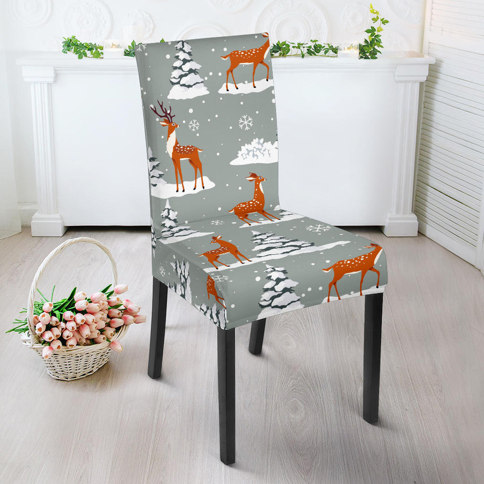Beautiful Deers Winter Christmas Dining Chair Slipcover