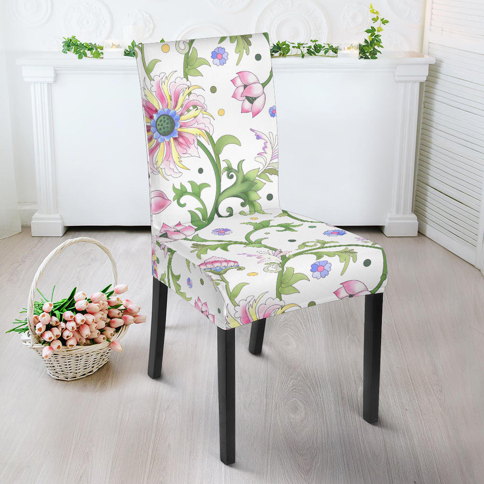 Beautiful Pink Lotus Waterlily Leaves Pattern Dining Chair Slipcover