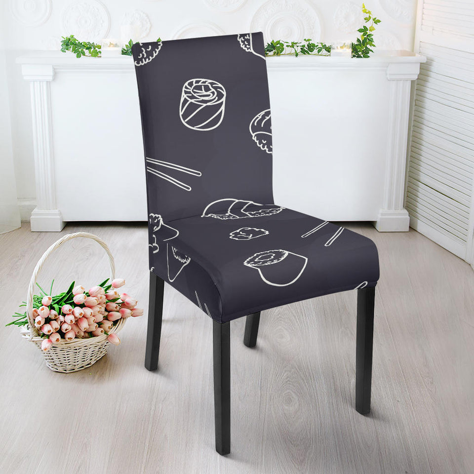 Sushi Pattern Black Background Dining Chair Slipcover