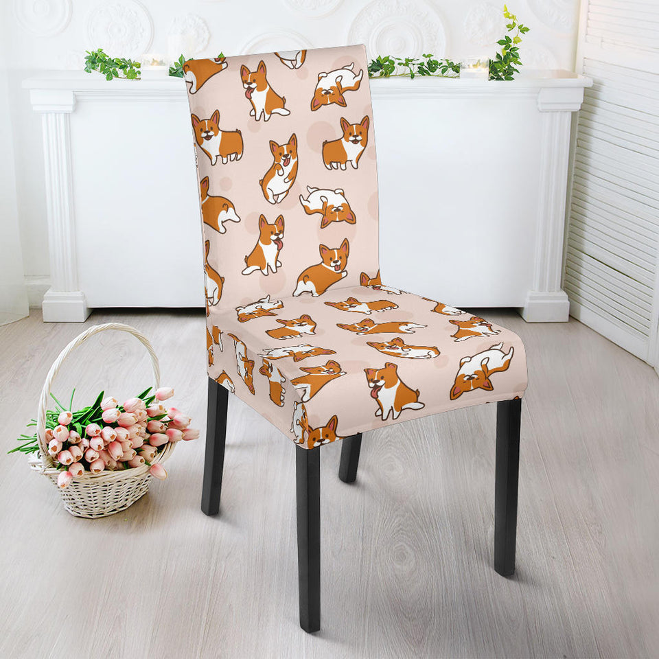 Cute Corgis Pattern Pink Background Dining Chair Slipcover