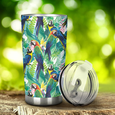 Colorful Parrot Exotic Flower Leaves Tumbler
