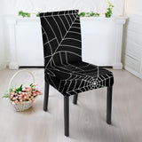 Spider Web Pattern Black Background White Cobweb Dining Chair Slipcover