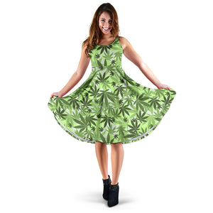 Canabis Marijuana Weed Pattern Print Design 01 Sleeveless Midi Dress