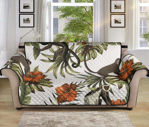 Monkey red hibiscus flower palm leaves floral pattern Sofa Cover Protector