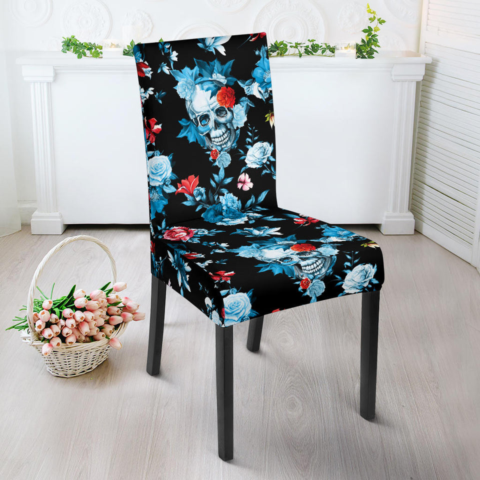 Skull Flower Roses Leave Pattern Dining Chair Slipcover