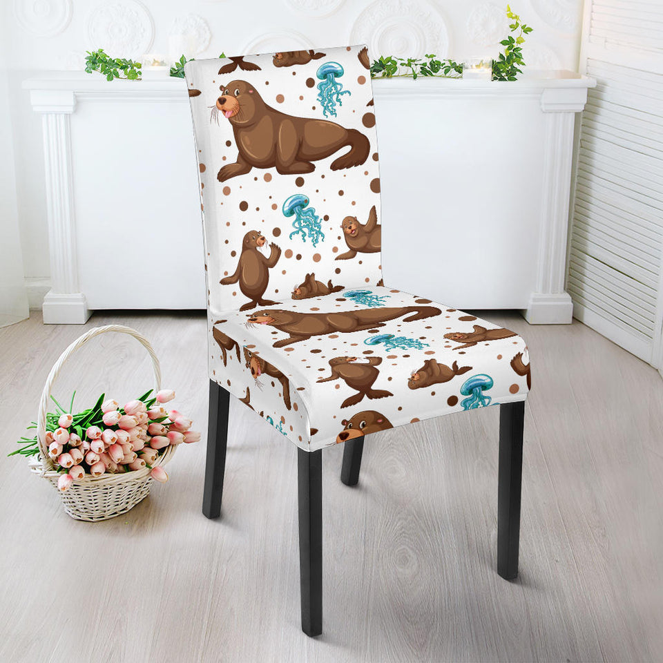Sea Lion Seals Jellyfish Pattern Dining Chair Slipcover