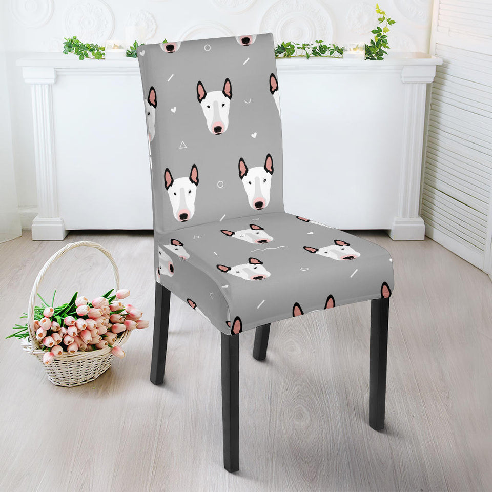 Bull Terrier Pattern Print Design 05 Dining Chair Slipcover