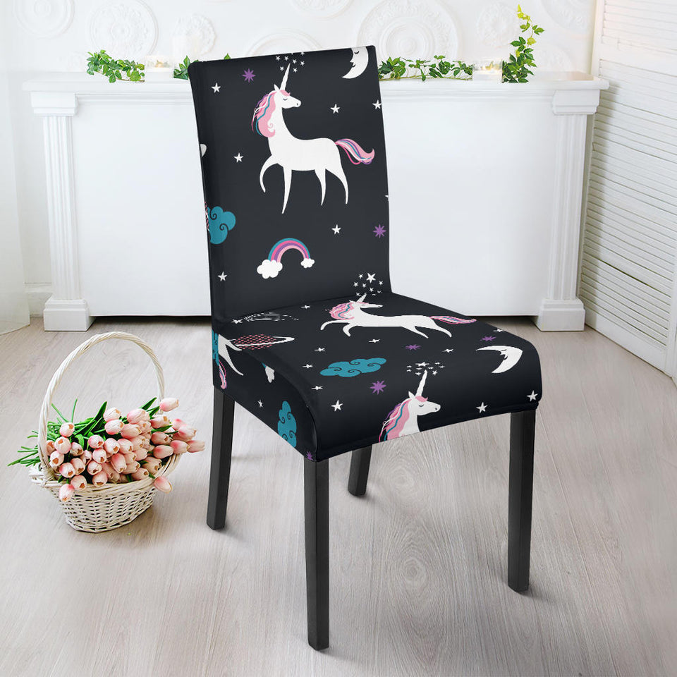 Unicorn Rainbows Moon Clound Star Pattern Dining Chair Slipcover