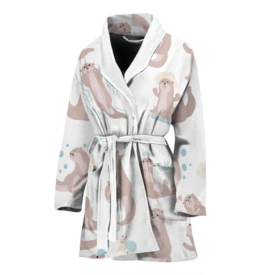 Cute Sea Otters Pattern Women'S Bathrobe