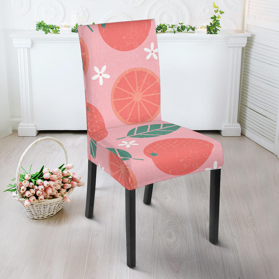 Grapefruit Leaves Flower Pink Background Dining Chair Slipcover