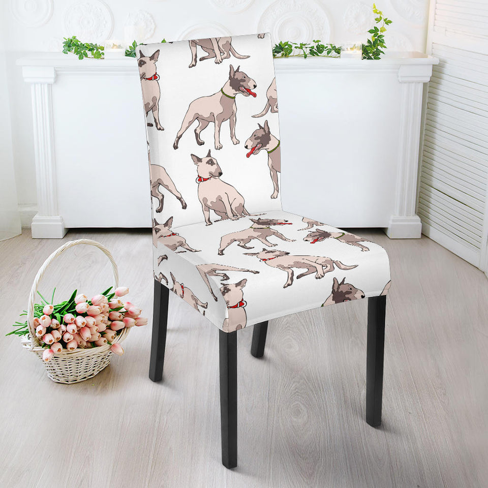 Bull Terrier Pattern Print Design 04 Dining Chair Slipcover