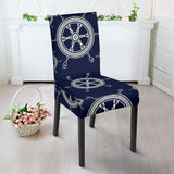 Nautical Steering Wheel Design Pattern Dining Chair Slipcover
