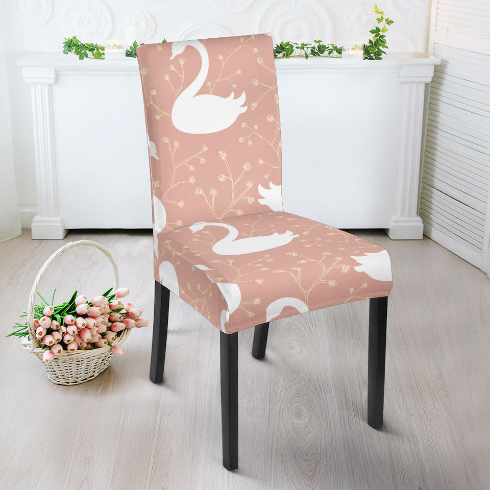 Swan Flower Light Pink Background Dining Chair Slipcover
