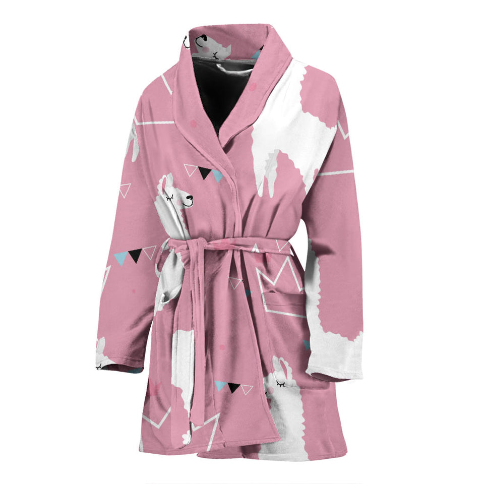 Llama Alpaca Pink Background Women'S Bathrobe