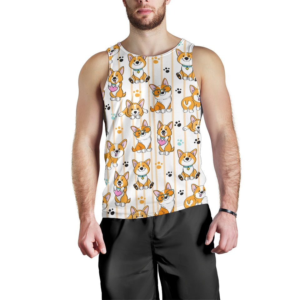 Cute dog corgi striped background pattern Men Tank Top
