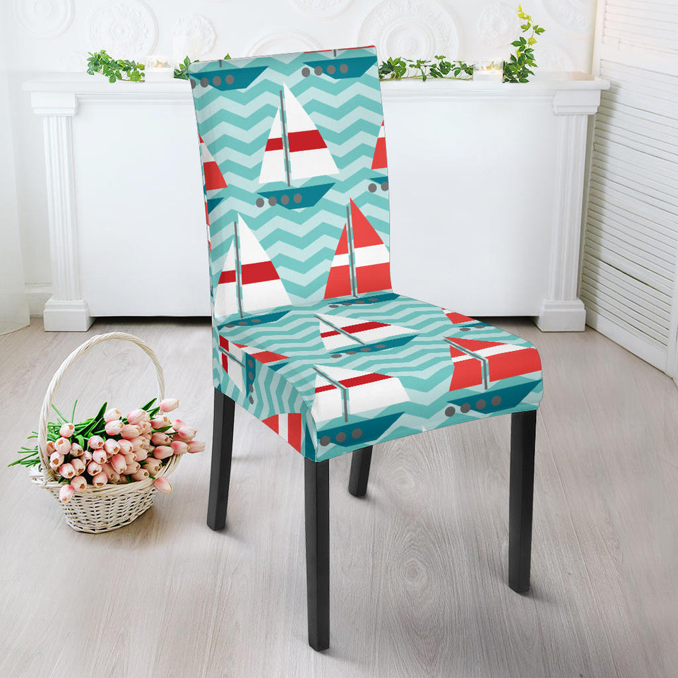 Red White Sailboat Wave Background Dining Chair Slipcover