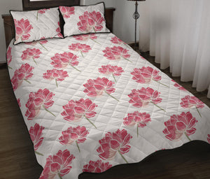 Pink lotus waterlily pattern Quilt Bed Set