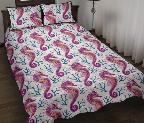 Purple seahorse blue coral pattern Quilt Bed Set