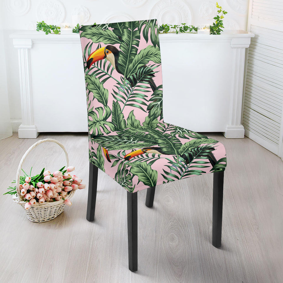 Toucan Tropical Green Jungle Palm Pattern Dining Chair Slipcover