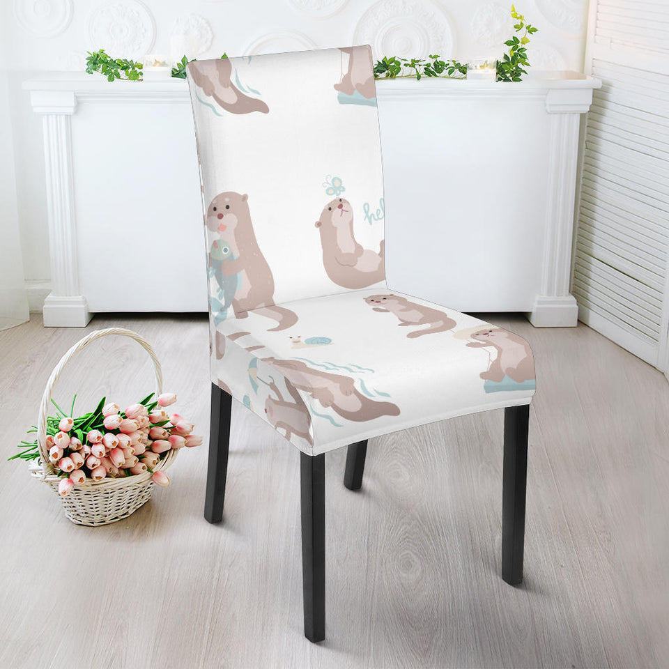 Cute Sea Otters Pattern Dining Chair Slipcover