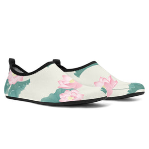 Pink Lotus Waterlily Leaves Pattern Aqua Shoes