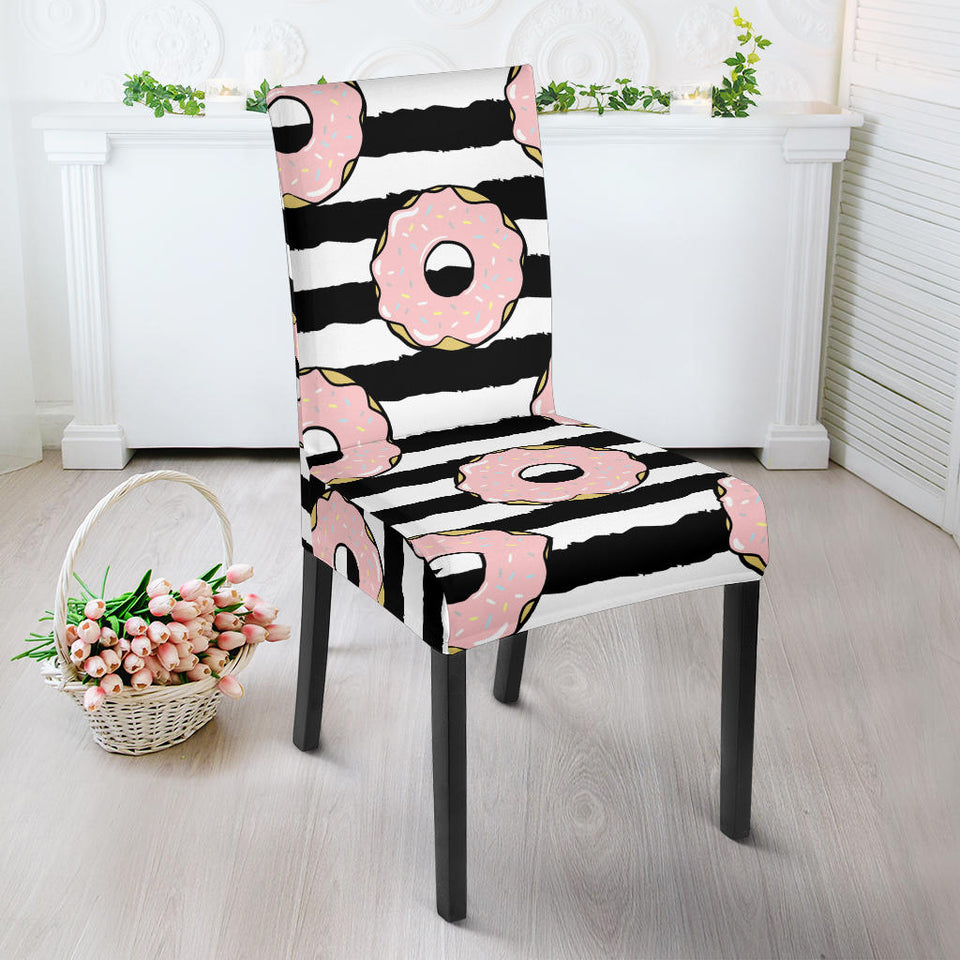 Donuts Pink Icing Striped Pattern Dining Chair Slipcover