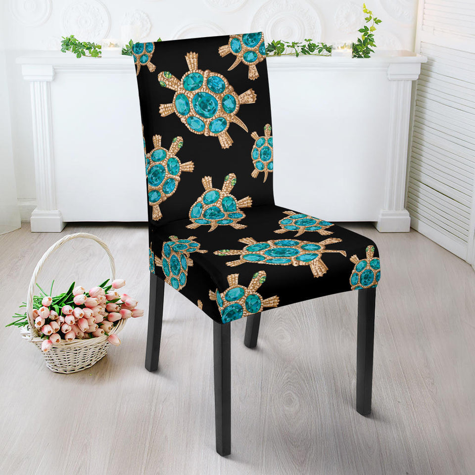 Sea Turtle Blue Stone Pattern Dining Chair Slipcover
