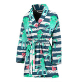 Cute Octopuses Heart Striped Background Women'S Bathrobe