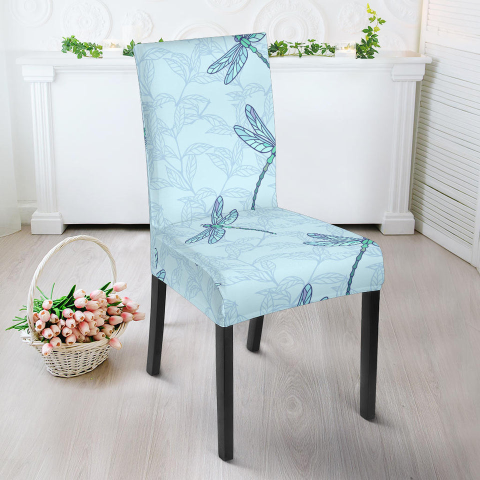 Dragonfly Pattern Blue Background Dining Chair Slipcover