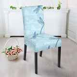 Dragonfly Pattern Blue Background Dining Chair Slipcover