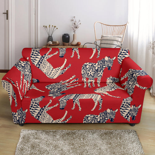 Zebra Abstract Red Background Loveseat Couch Slipcover