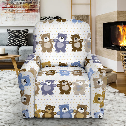 Teddy Bear Pattern Print Design 02 Recliner Chair Slipcover