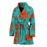 Octopus Turquoise Background Women'S Bathrobe