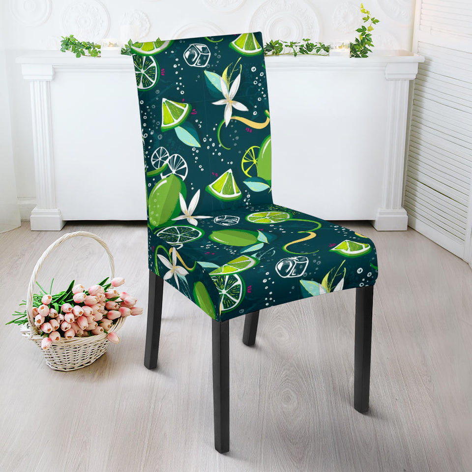 Lime Ice Flower Pattern Dining Chair Slipcover