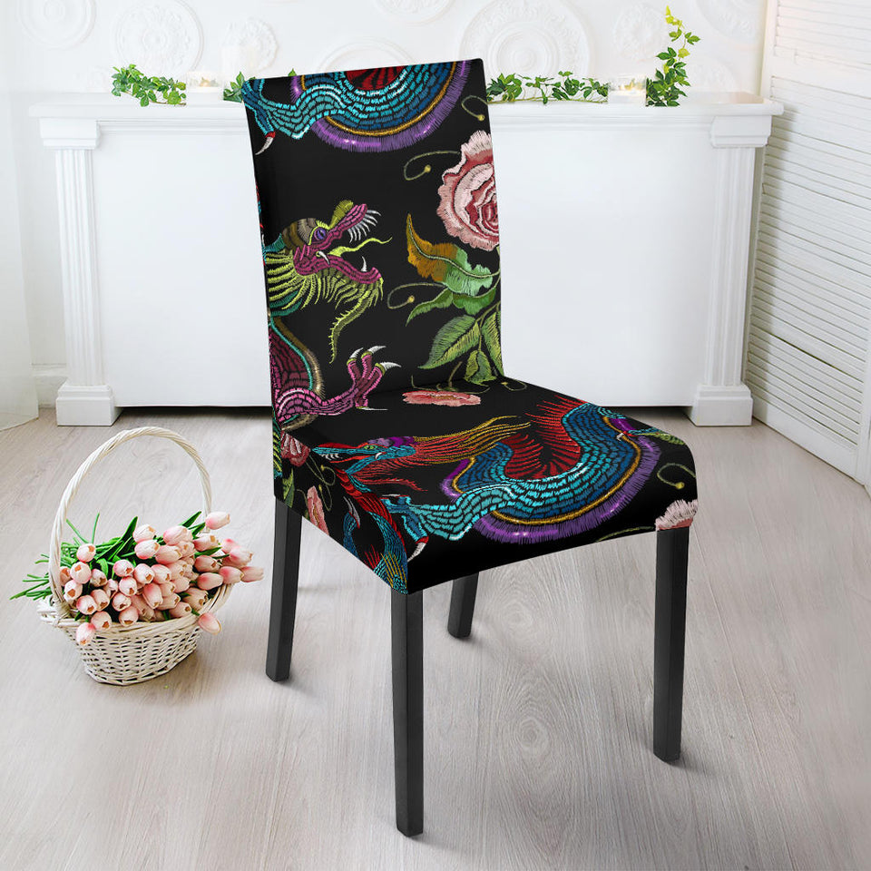 Dragons Flower Pattern Dining Chair Slipcover
