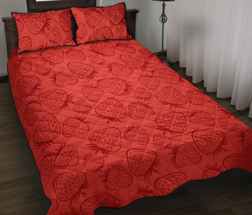 strawberry pattern red background Quilt Bed Set