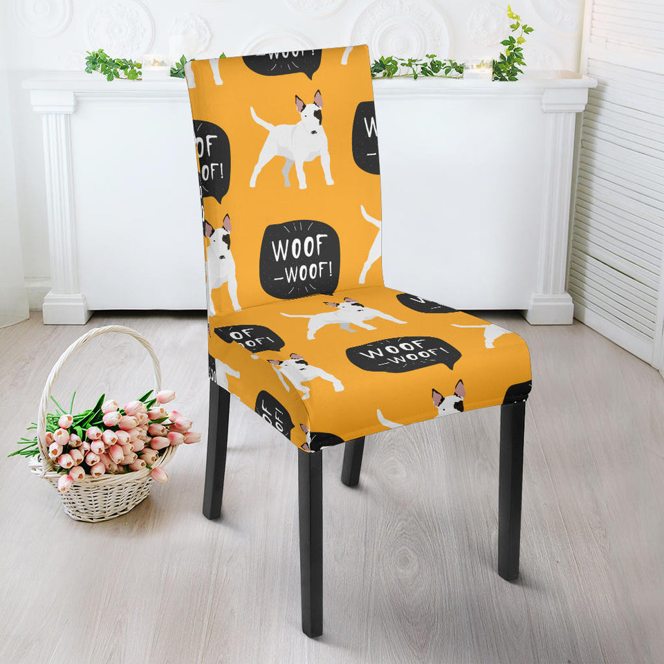 Bull Terrier Pattern Print Design 03 Dining Chair Slipcover