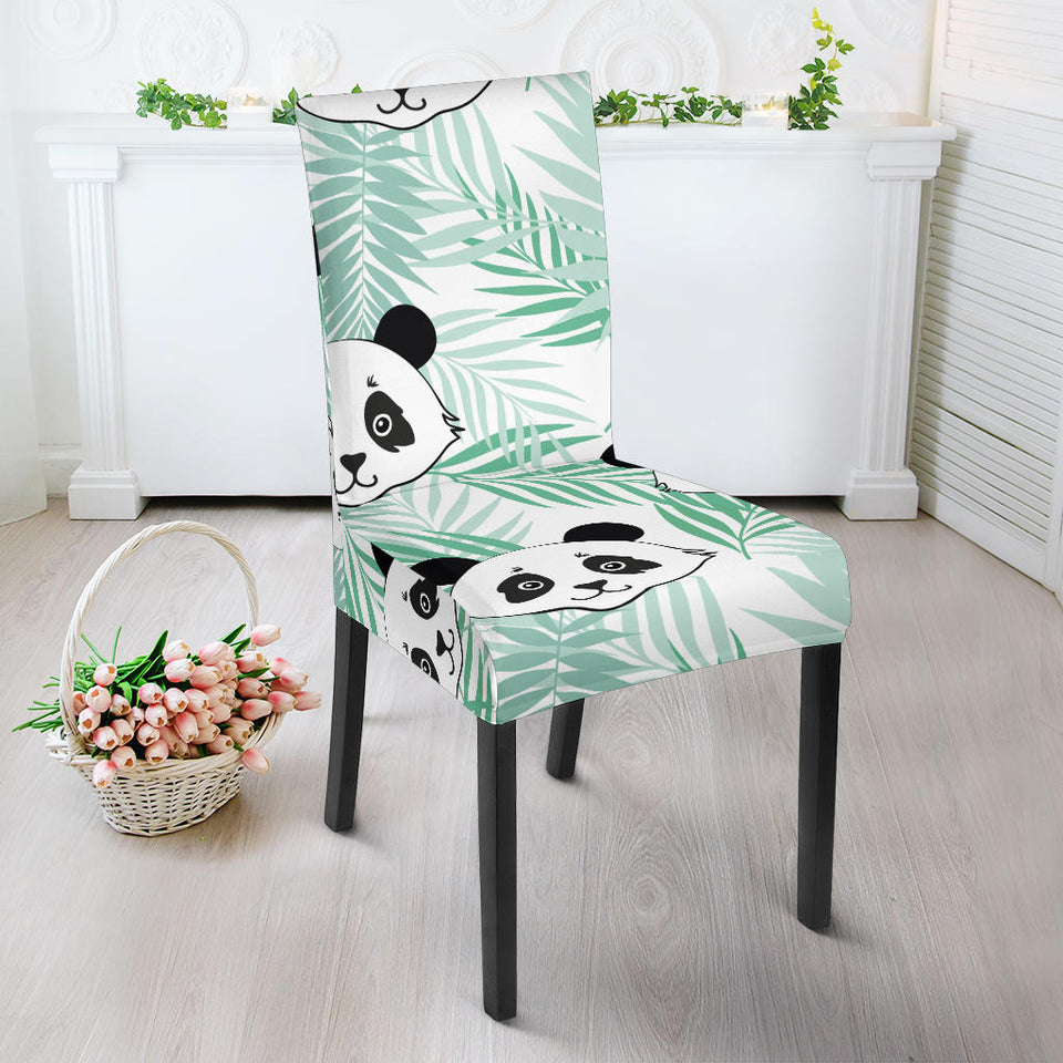 Panda Pattern Tropical Leaves Background Dining Chair Slipcover