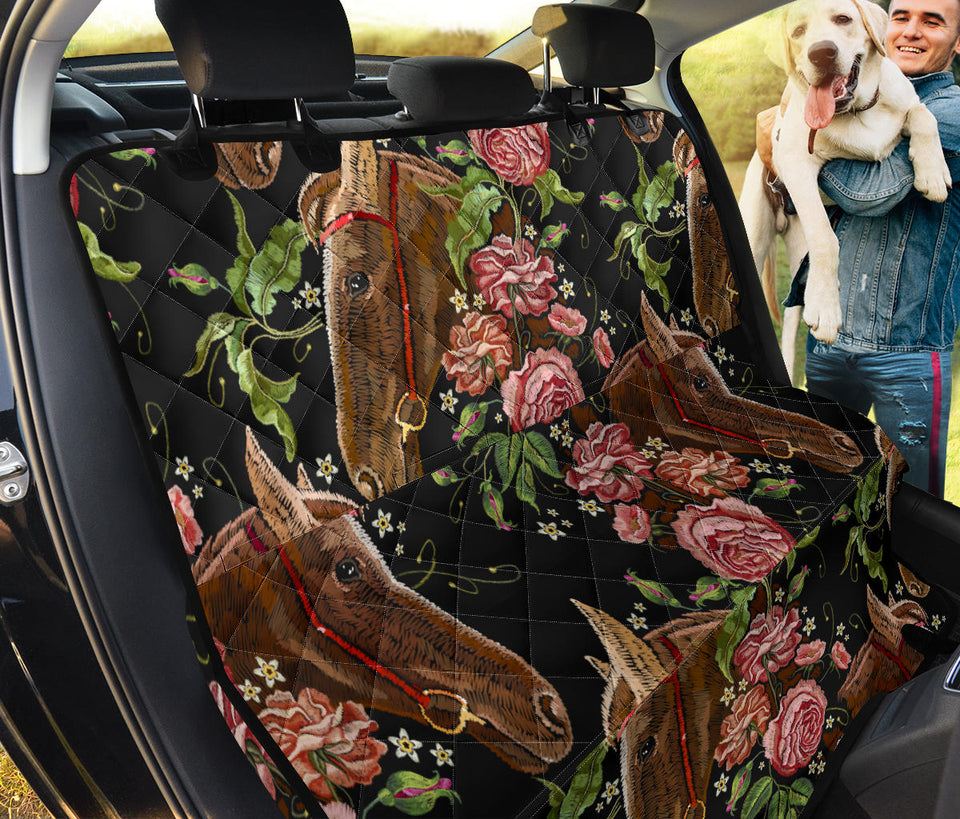 Horse Head Wild Roses Pattern Dog Car Seat Covers