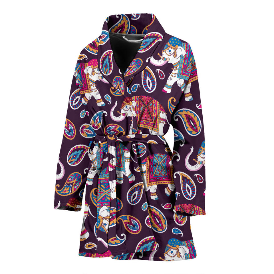 Elephant Indian Style Ornament Pattern Women'S Bathrobe