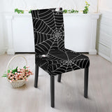 Spider Web Design Pattern Black Background White Cobweb Dining Chair Slipcover